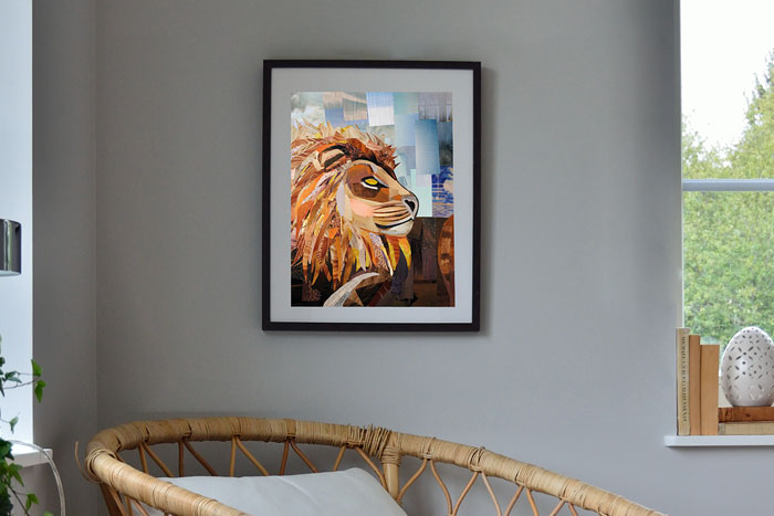 Watchful Lion by collage artist Megan Coyle