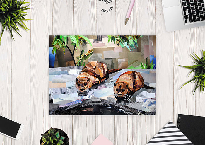 What a Pair (the Otter Sisters) is a collage made entirely from magazine strips by Megan Coyle